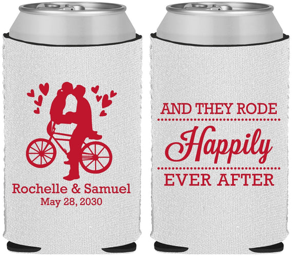 Custom Wedding Neoprene Can Coolers - Happily Ever After Bicycle | 201