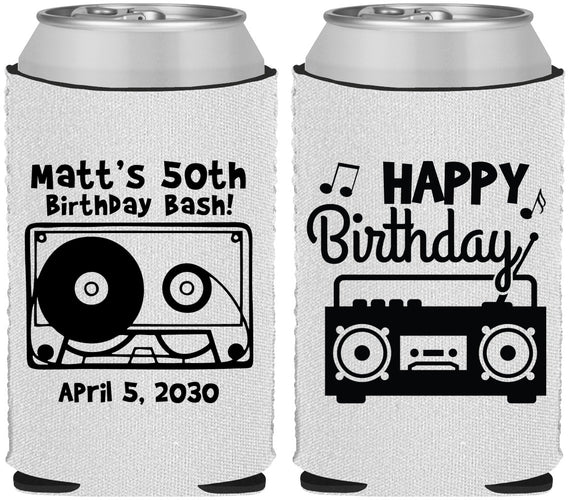 Custom Birthday Neoprene Can Coolers - 50th Cassette Tape | 20117