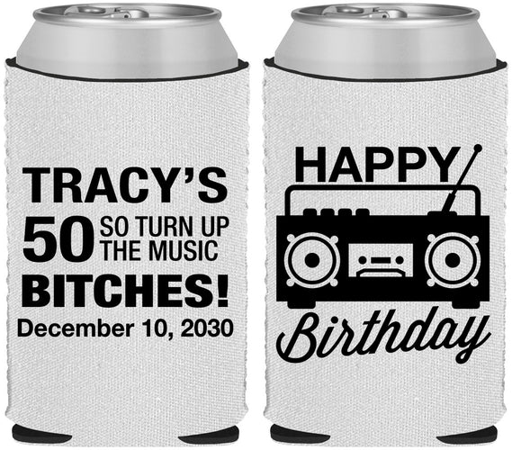 Custom Birthday Neoprene Can Coolers - 50th Cassette Tape | 20118