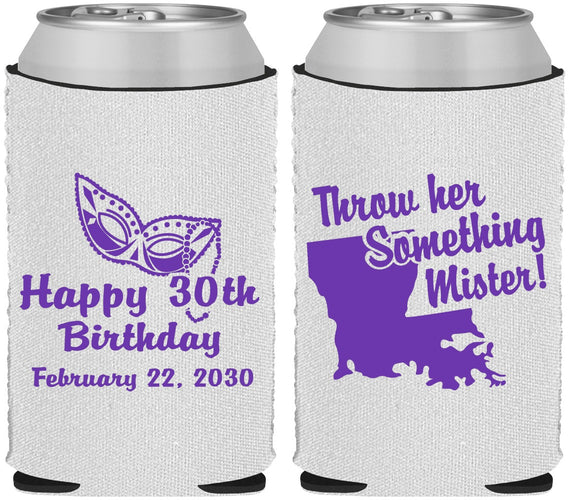 Custom Birthday Neoprene Can Coolers - 30th Mardi Gras | 20146