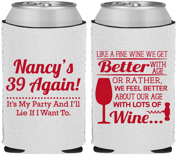 Custom Birthday Neoprene Can Coolers - 40th Wine | 20154