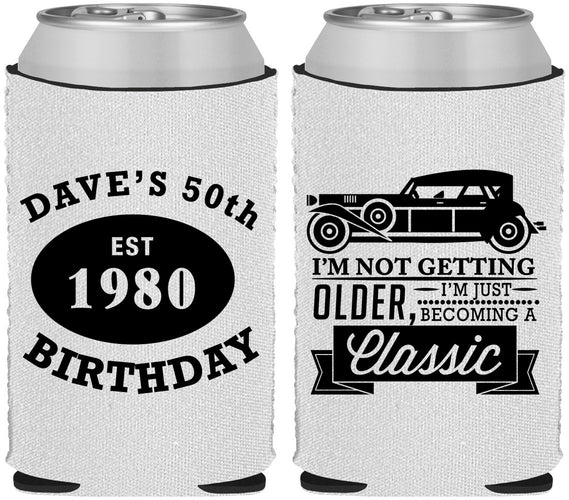 Custom Birthday Neoprene Can Coolers - 50th Classic Car | 20156