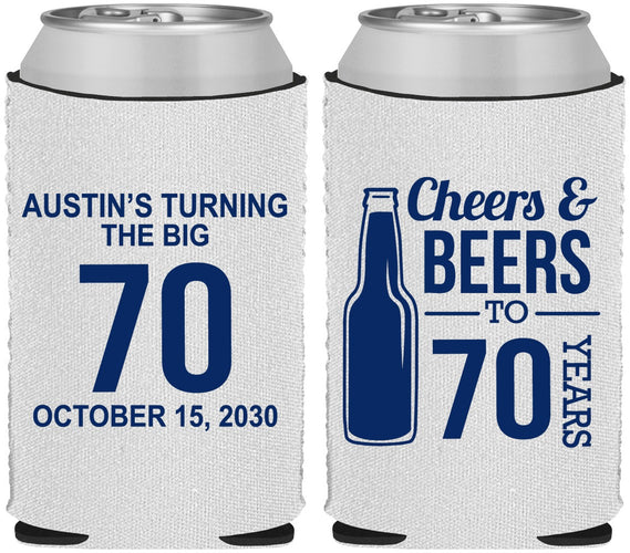 Custom Birthday Neoprene Can Coolers - Cheers Beers To 70 Years | 20161