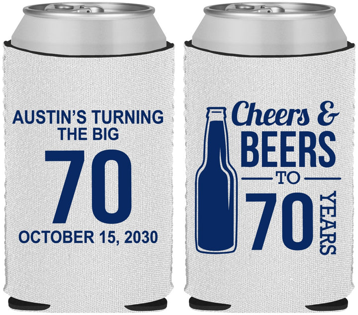 Custom Birthday Neoprene Can Coolers - Cheers Beers To 70 Years | 20161