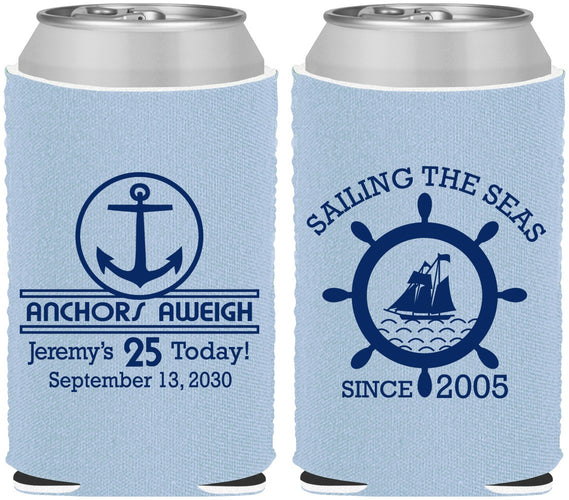Custom Birthday Neoprene Can Coolers - 25th Nautical | 20168