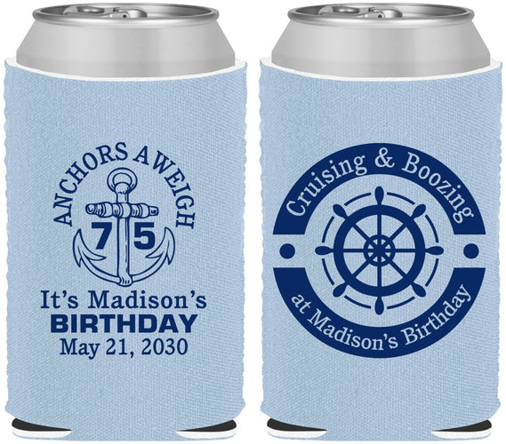 Custom Birthday Neoprene Can Coolers - 75th Nautical | 20178
