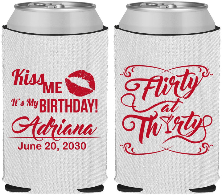 Custom Birthday Neoprene Can Coolers - 30th Flirty At Thirty | 20190