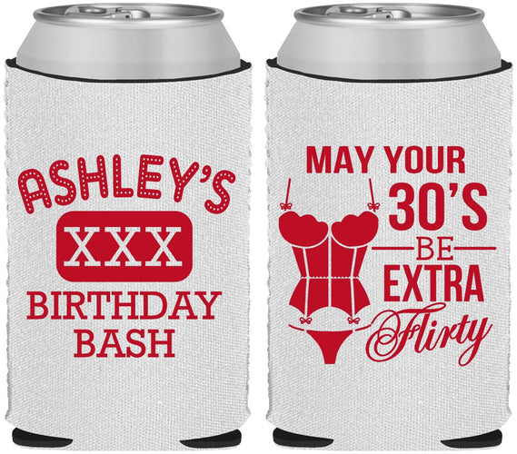 Custom Birthday Neoprene Can Coolers - 30th Flirty At Thirty | 20192