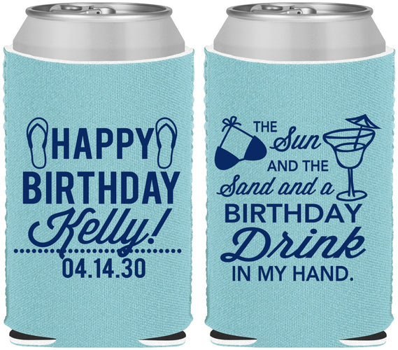 Custom Birthday Neoprene Can Coolers - Sun Sand Drink Hand | 20202