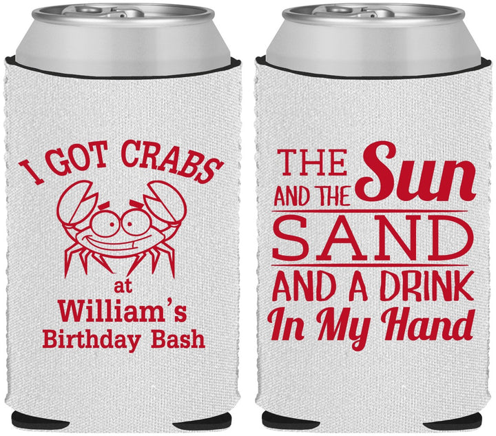 Custom Birthday Neoprene Can Coolers - Sun Sand Drink Hand | 20205