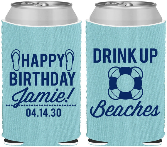 Custom Birthday Neoprene Can Coolers - Drink Up Beaches | 20207