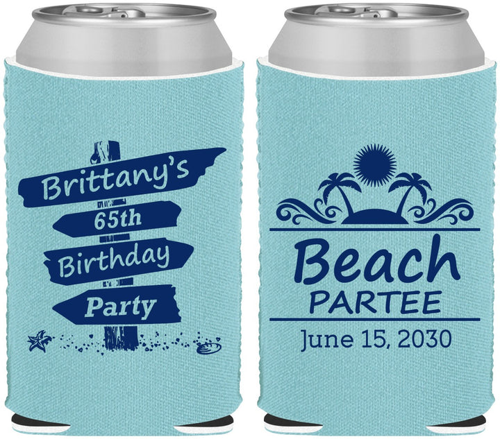 Custom Birthday Neoprene Can Coolers - 65th Beach | 20210