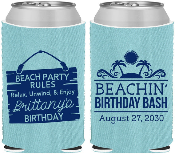 Custom Birthday Neoprene Can Coolers - Beach | 20211