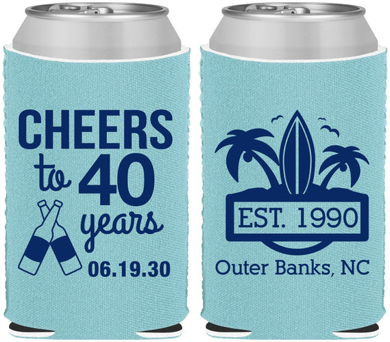 Custom Birthday Neoprene Can Coolers - 40th Beach | 20226