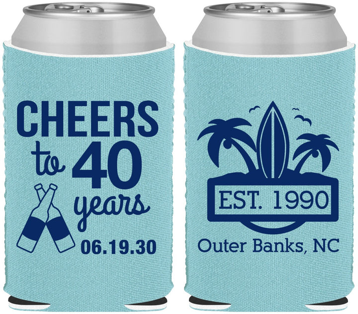 Custom Birthday Neoprene Can Coolers - 40th Beach | 20226