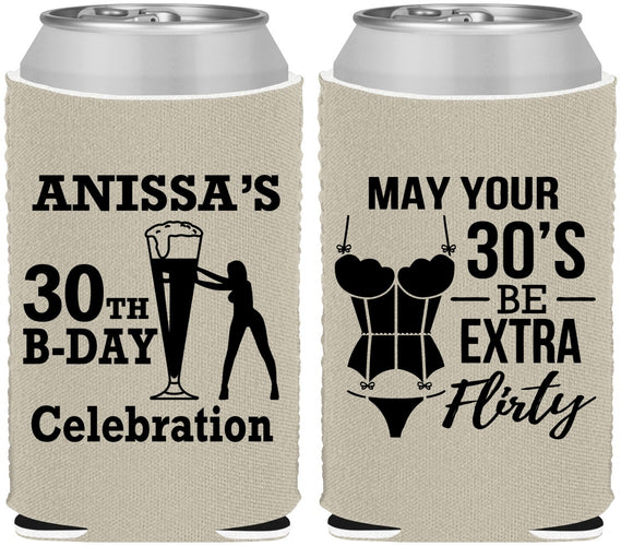 Custom Birthday Neoprene Can Coolers - 30th Flirty At Thirty | 20236