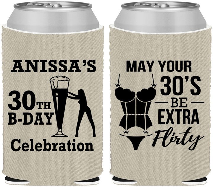 Custom Birthday Neoprene Can Coolers - 30th Flirty At Thirty | 20236