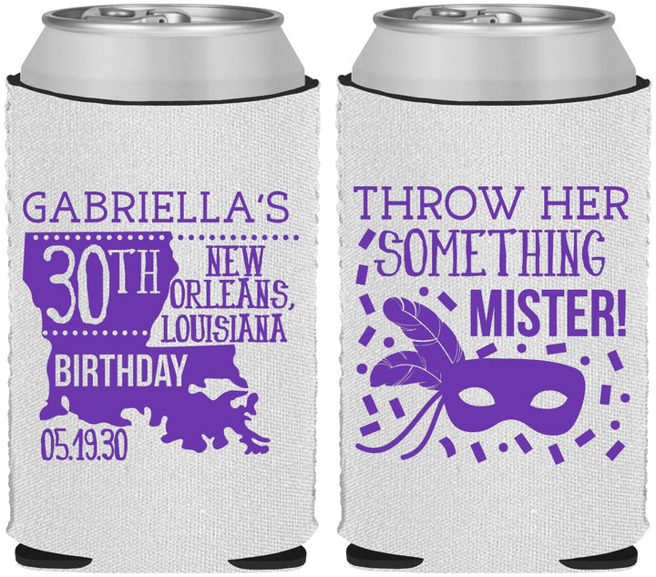 Custom Birthday Neoprene Can Coolers - 30th Mardi Gras | 20246