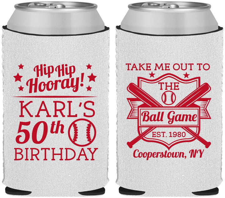 Custom Birthday Neoprene Can Coolers - 50th Baseball | 20252