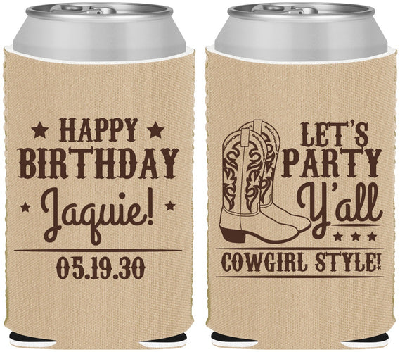 Custom Birthday Neoprene Can Coolers - Cowgirl | 20260