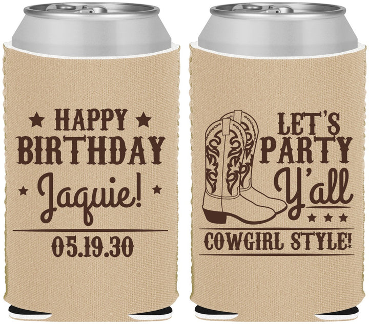 Custom Birthday Neoprene Can Coolers - Cowgirl | 20260