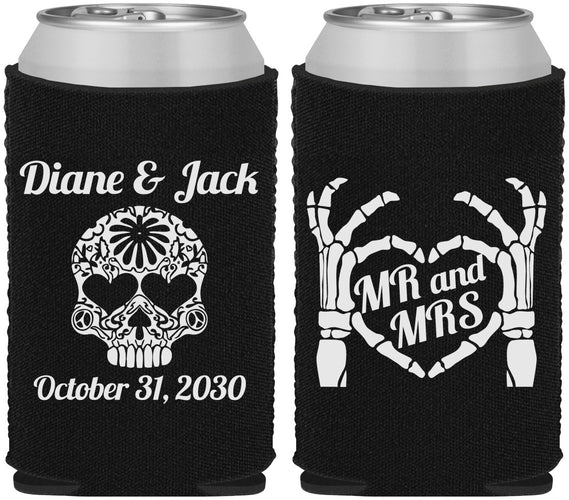 Custom Wedding Neoprene Can Coolers - Mr And Mrs Sugar Skull | 205
