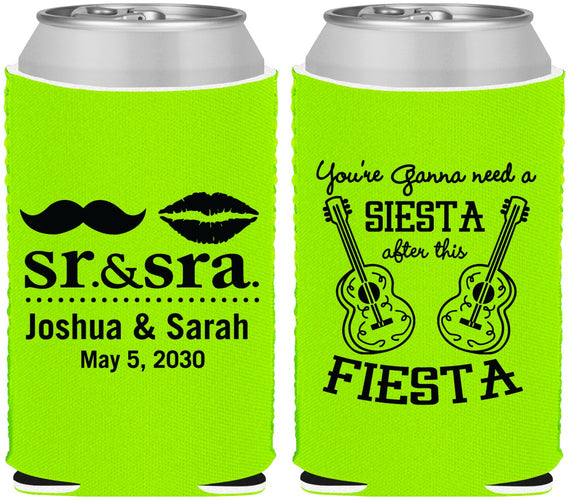 Custom Wedding Neoprene Can Coolers - Siesta Fiesta Sr Sra | 208