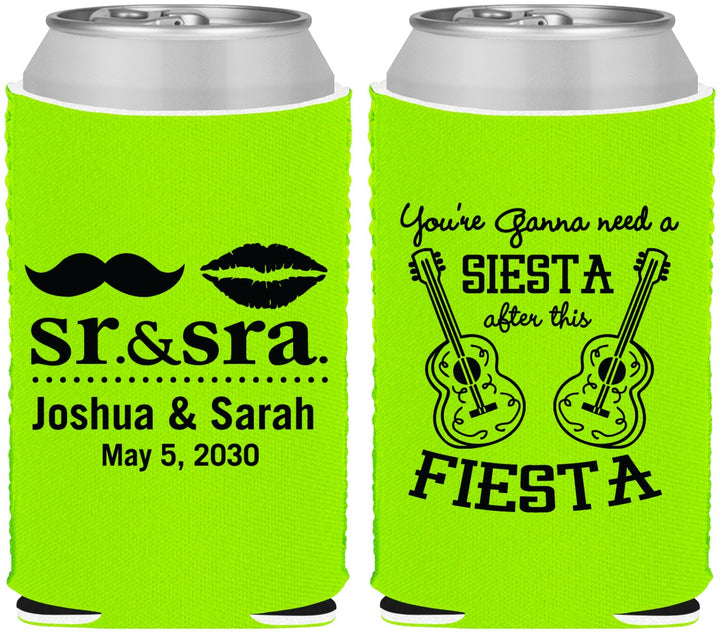 Custom Wedding Neoprene Can Coolers - Siesta Fiesta Sr Sra | 208