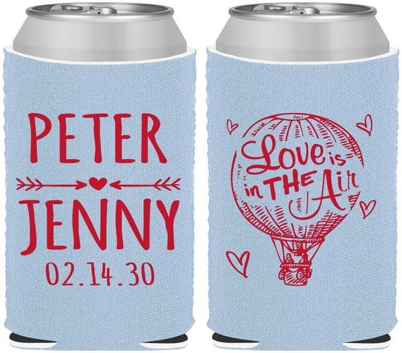 Custom Wedding Neoprene Can Coolers - Love In Air Hot Air Balloon | 210