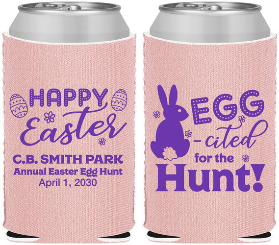 Custom Easter Neoprene Can Coolers - Eggcited For Hunt Bunny | 210002