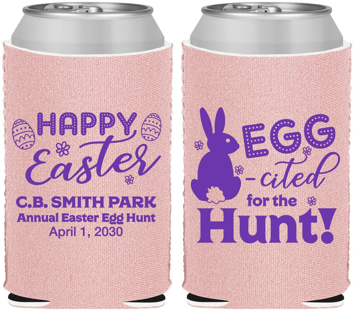 Custom Easter Neoprene Can Coolers - Eggcited For Hunt Bunny | 210002