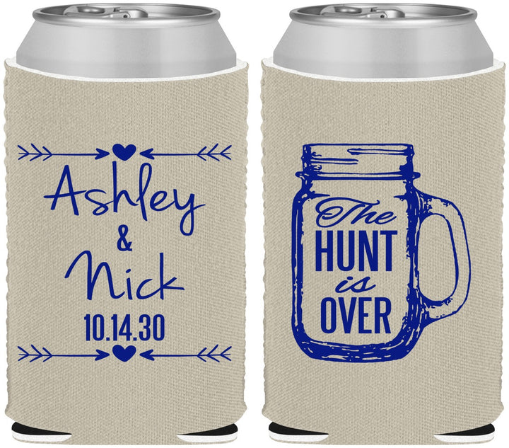 Custom Wedding Neoprene Can Coolers - The Hunt Is Over Mason Jar | 211