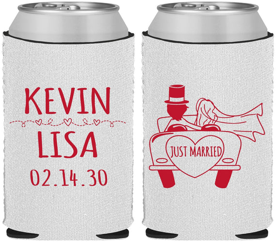 Custom Wedding Neoprene Can Coolers - Just Married | 212
