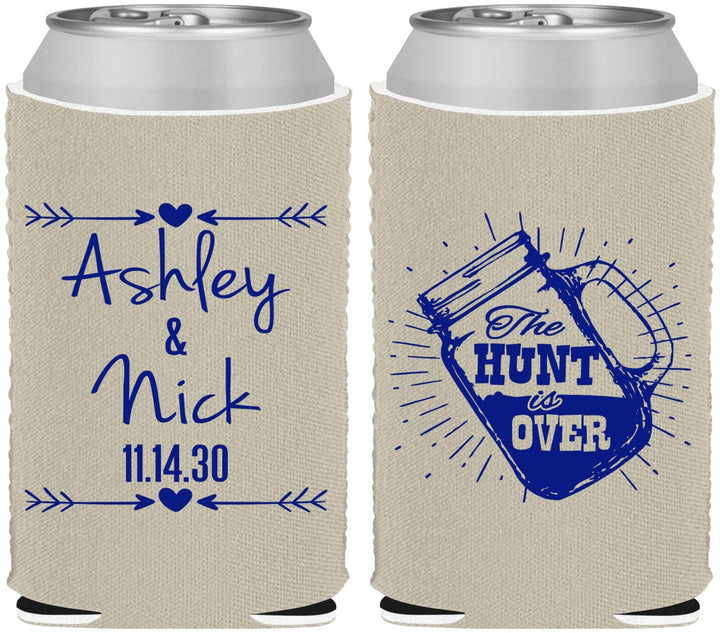 Custom Wedding Neoprene Can Coolers - The Hunt Is Over Mason Jar | 218