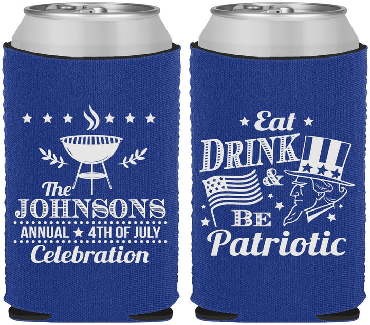 Custom 4th Of July Neoprene Can Coolers - Eat Drink Patriotic | 220003