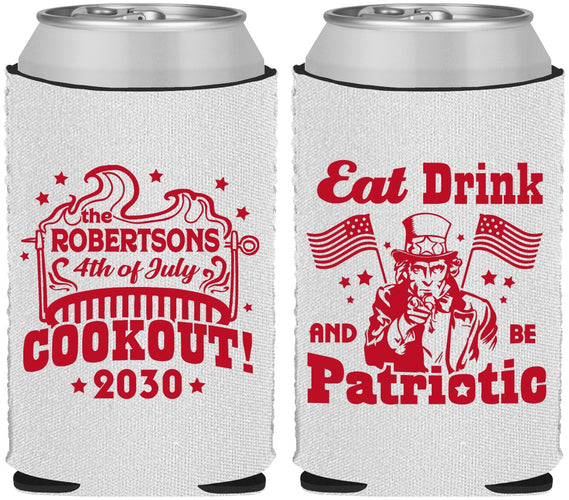 Custom 4th Of July Neoprene Can Coolers - Eat Drink Patriotic | 220004