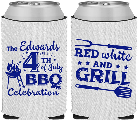 Custom 4th Of July Neoprene Can Coolers - Red White Grill | 220005