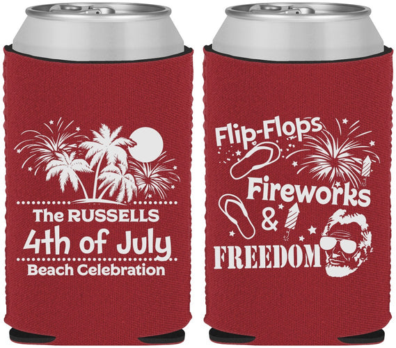 Custom 4th Of July Neoprene Can Coolers - Fireworks Beach | 220026