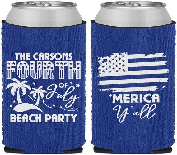 Custom 4th Of July Neoprene Can Coolers - Beach Merica Yall | 220027
