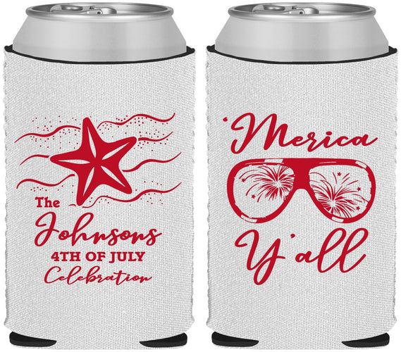 Custom 4th Of July Neoprene Can Coolers - Beach Merica Yall | 220028