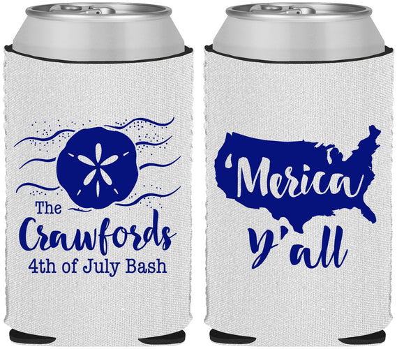 Custom 4th Of July Neoprene Can Coolers - Beach Merica Yall | 220029