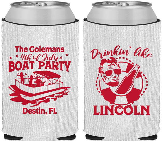 Custom 4th Of July Neoprene Can Coolers - Drinkin Like Lincoln | 220032