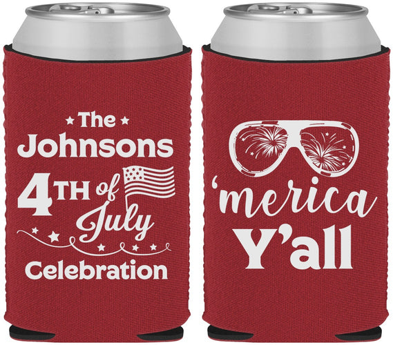 Custom 4th Of July Neoprene Can Coolers - Merica Yall | 220034