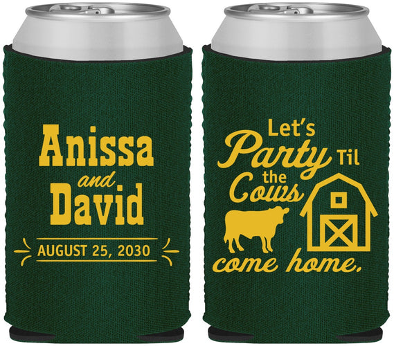 Custom Wedding Neoprene Can Coolers - Party Til The Cows Come Home | 222