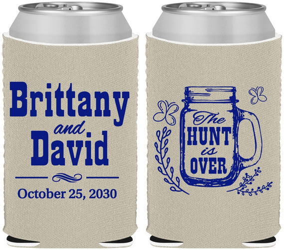 Custom Wedding Neoprene Can Coolers - The Hunt Is Over Mason Jar | 223