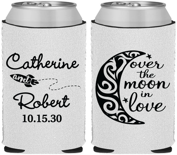 Custom Wedding Neoprene Can Coolers - Over The Moon In Love | 224