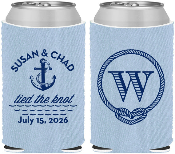 Custom Wedding Neoprene Can Coolers - Monogram Nautical | 226
