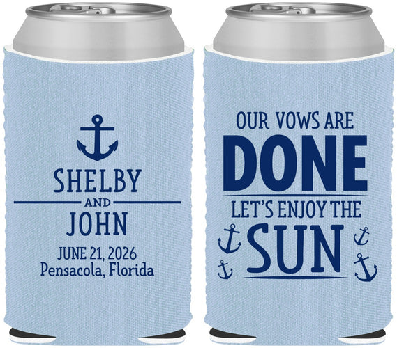Custom Wedding Neoprene Can Coolers - Vows Are Done Nautical | 228