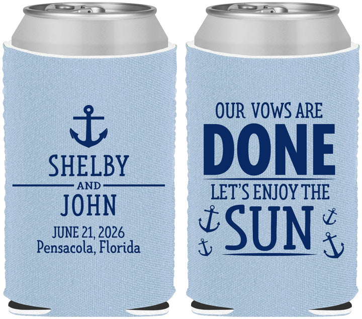 Custom Wedding Neoprene Can Coolers - Vows Are Done Nautical | 228