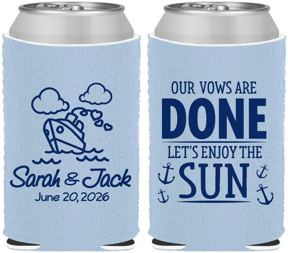 Custom Wedding Neoprene Can Coolers - Vows Are Done Cruise | 229